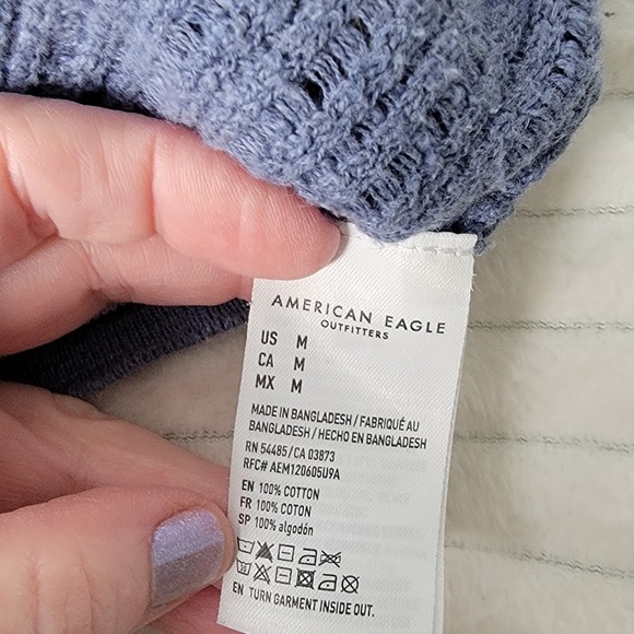 American Eagle Blue Knit Polo Shirt Men's M Retro 90s Coastal Grandpa Aesthetic - Picture 6 of 9